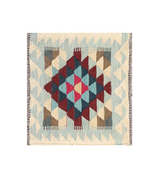 Afghan Maimana Kelim Carpet 45x45 Hand Woven Square Colorful Geometric x 