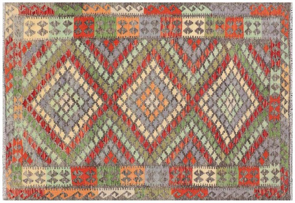 Afghan Maimana Kelim Teppich 150x220 Handgewebt Bunt Geometrisch Handarbeit Gewebt