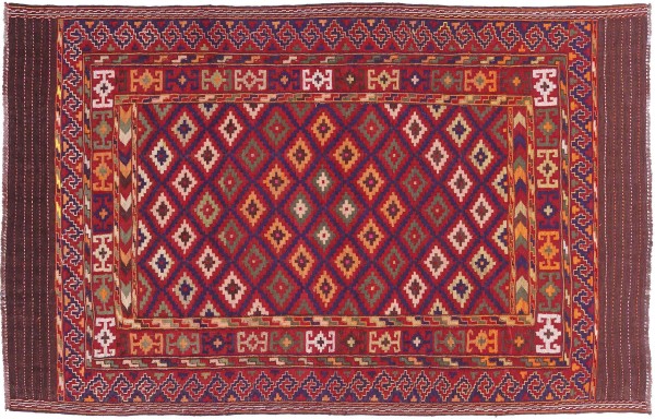 Afghan Kelim Soumakh Ghalmuri Teppich 140x230 Handgewebt Rot Geometrisch Handarbeit