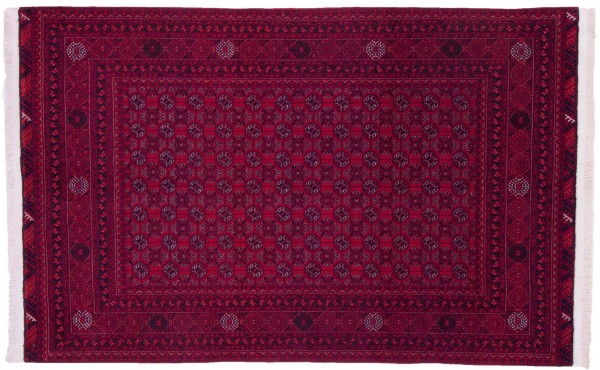 Afghan Kunduz Rug 140x200 Hand Knotted Red Geometric Pattern Orient Short Pile