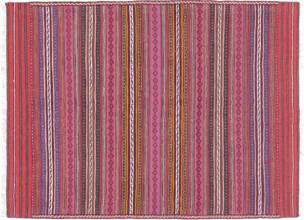 Afghan Kelim Soumakh Ghalmuri Carpet 100x130 Hand Woven Pink Geometric a 
