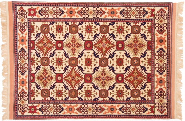 Afghan Mauri Kabul Rug 120x170 Hand Knotted Beige Geometric Pattern Orient