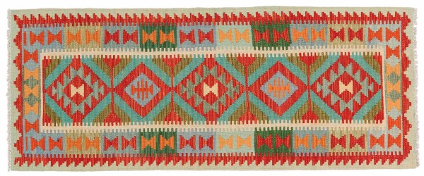 Afghan Maimana Kelim Teppich 70x190 Handgewebt Läufer Bunt Geometrisch Handarbeit